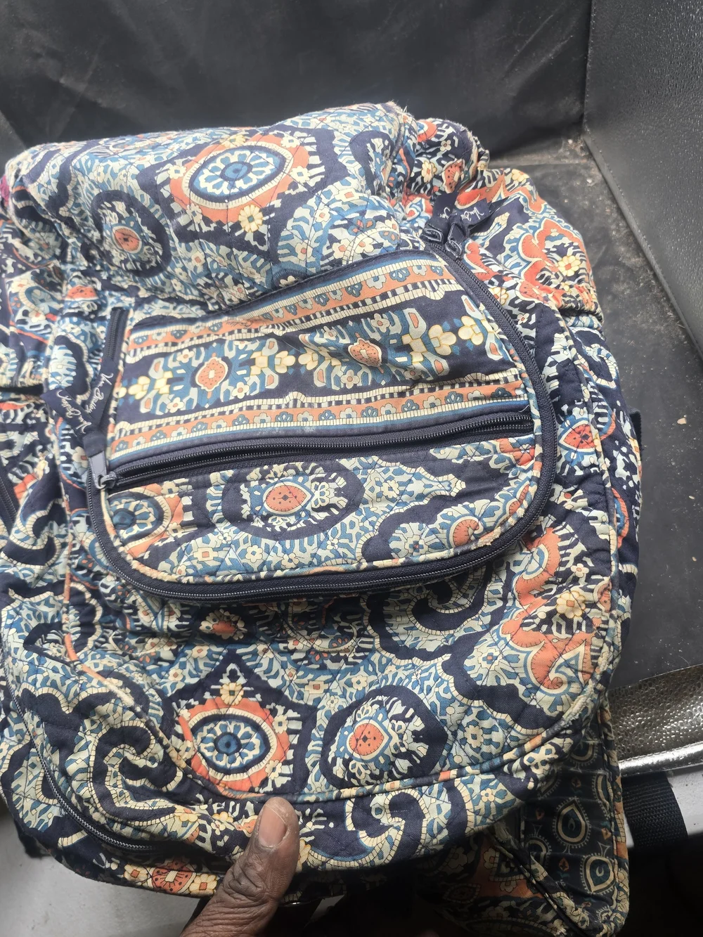 Vera Bradley Quilted Paisley Navy and Coral Backpack